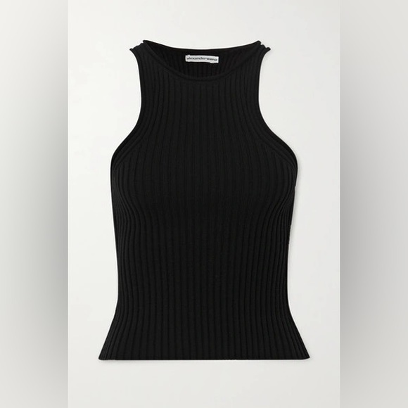 Alexander Wang T Cutout Ribbed Stretch-knit Tank In Black size XS - Picture 3 of 8